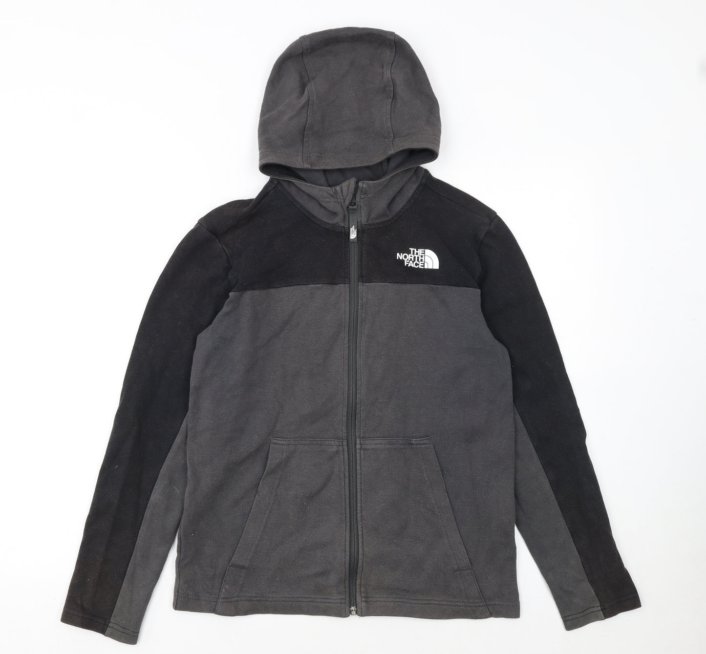 The North Face Boys Black Full Zip Fleece Hoodie L Size Outdoor Pullover