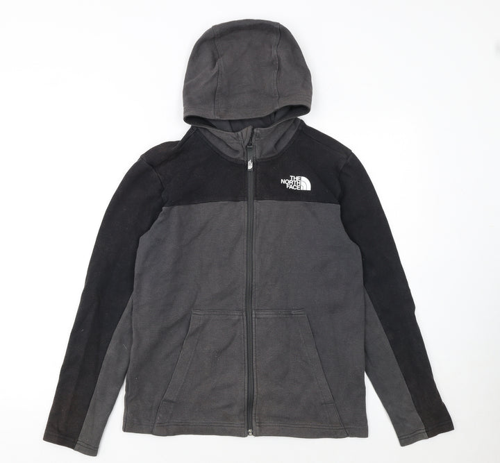 The North Face Boys Black Full Zip Fleece Hoodie L Size Outdoor Pullover