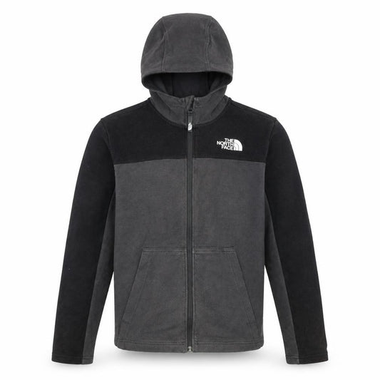 Front view of The North Face boys’ black full zip fleece hoodie l size outdoor pullover