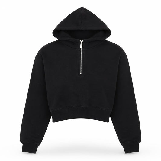 Front view of Alcott women’s black xs 1/2 zip hoodie sweatshirt