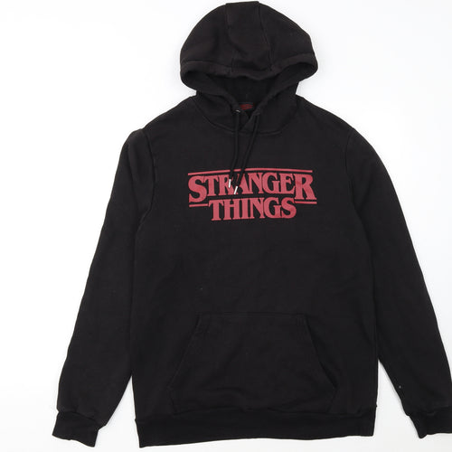 Stranger Things Men Black Pullover Hoodie L Logo Graphic Fleece