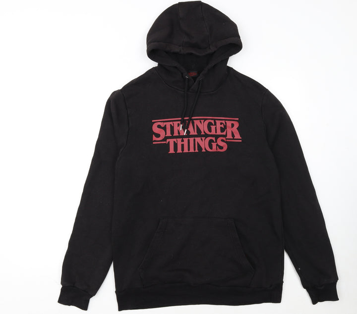 Stranger Things Men Black Pullover Hoodie L Logo Graphic Fleece