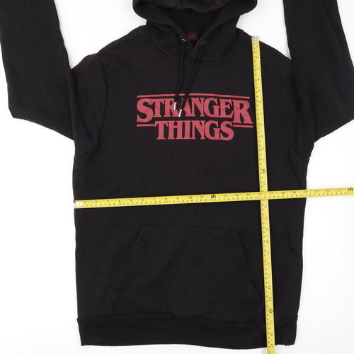 Stranger Things Men Black Pullover Hoodie L Logo Graphic Fleece