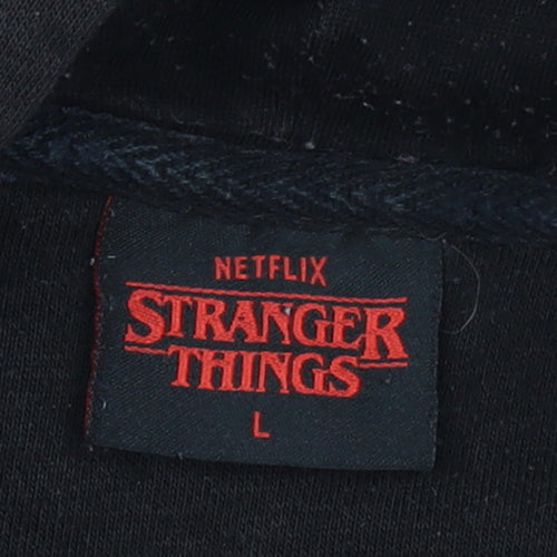 Stranger Things Men Black Pullover Hoodie L Logo Graphic Fleece