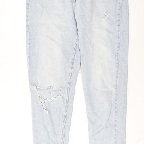 Topshop Women’s Blue Light Wash Distressed Mom Jeans Size 14