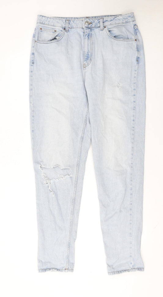 Topshop Women’s Blue Light Wash Distressed Mom Jeans Size 14