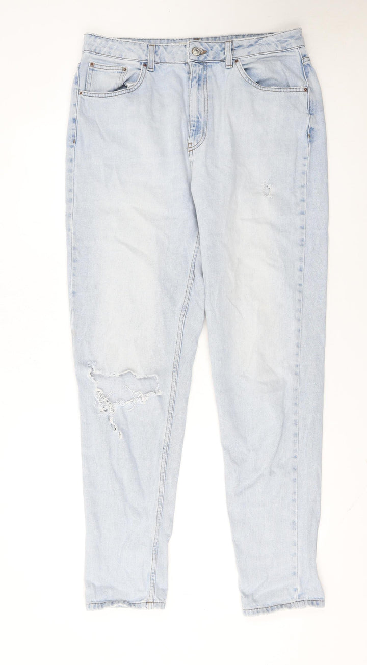 Topshop Women’s Blue Light Wash Distressed Mom Jeans Size 14