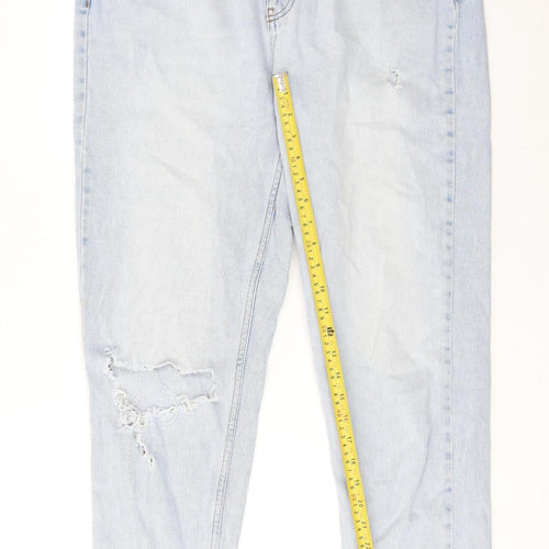 Topshop Women’s Blue Light Wash Distressed Mom Jeans Size 14