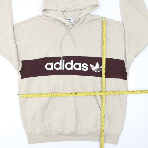 Adidas Women Beige Hooded Pullover Sweatshirt L 16-18 Logo Design