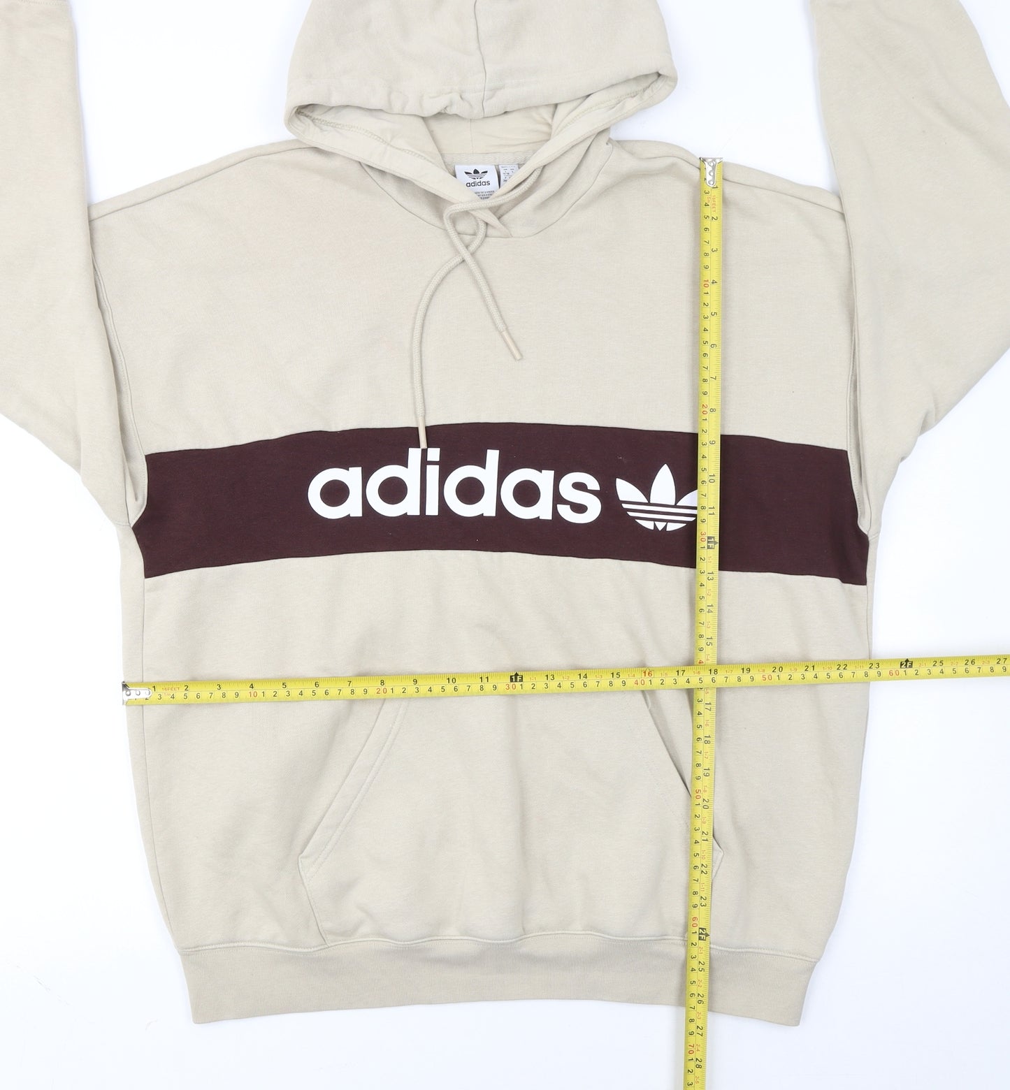 Adidas Women Beige Hooded Pullover Sweatshirt L 16-18 Logo Design