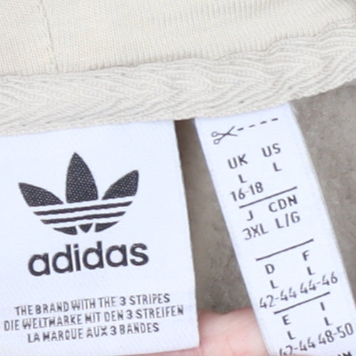 Adidas Women Beige Hooded Pullover Sweatshirt L 16-18 Logo Design