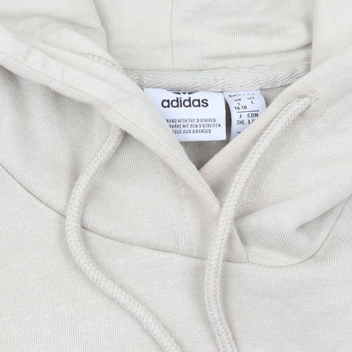 Adidas Women Beige Hooded Pullover Sweatshirt L 16-18 Logo Design