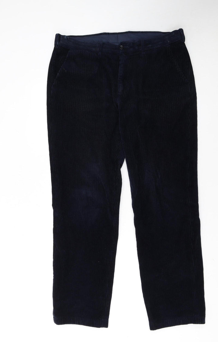 Marks and Spencer Men's Blue Corduroy Regular Fit Trousers 36W 33L