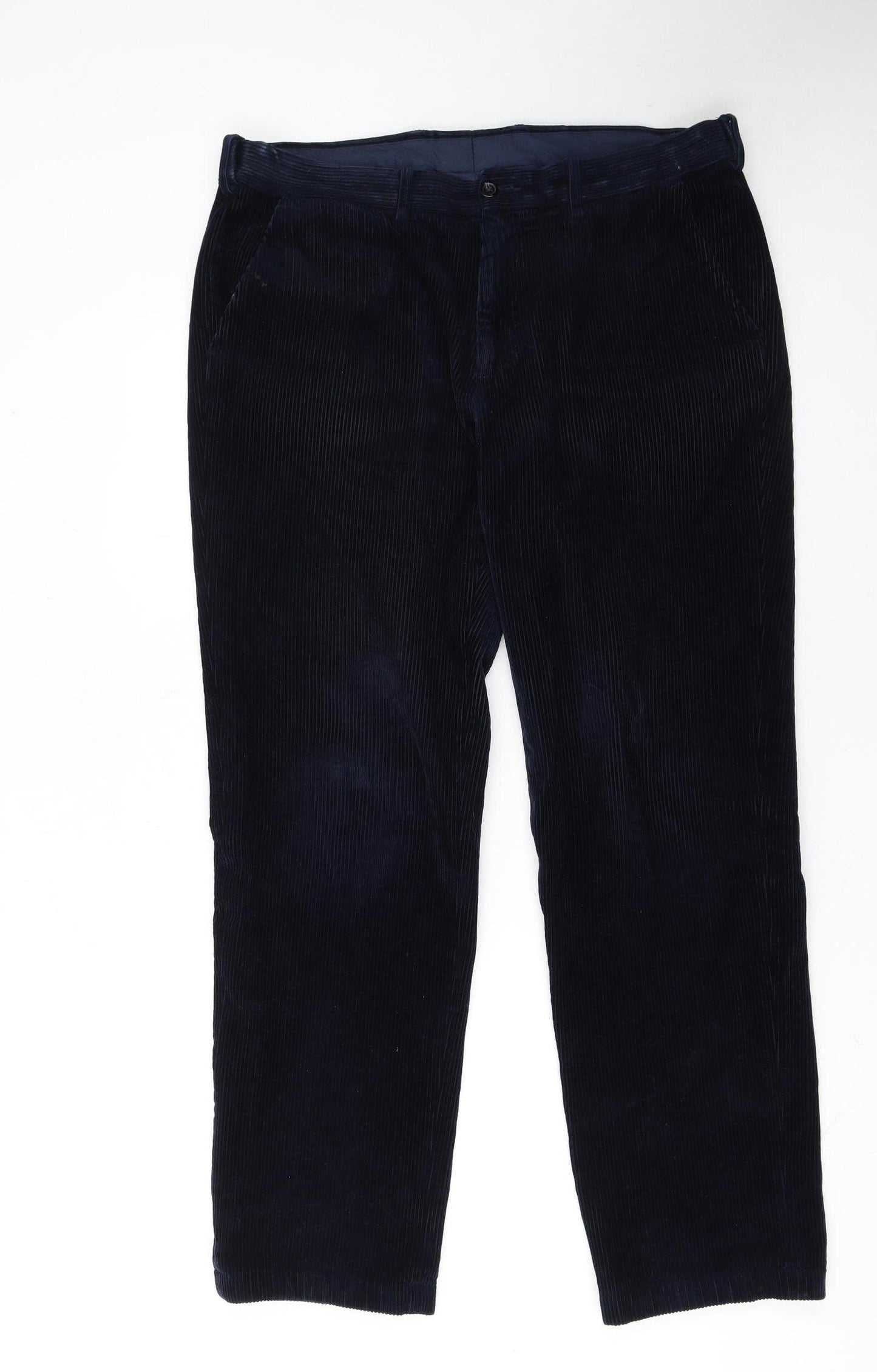 Marks and Spencer Men's Blue Corduroy Regular Fit Trousers 36W 33L