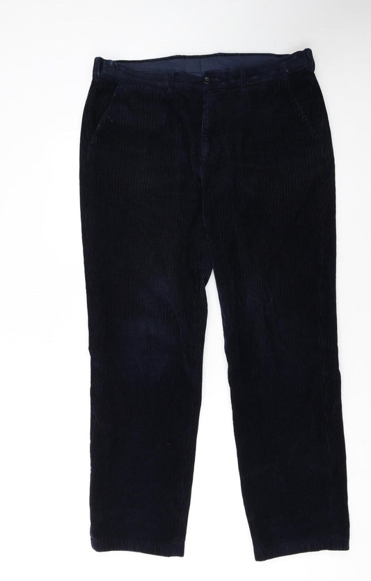 Marks and Spencer Men's Blue Corduroy Regular Fit Trousers 36W 33L