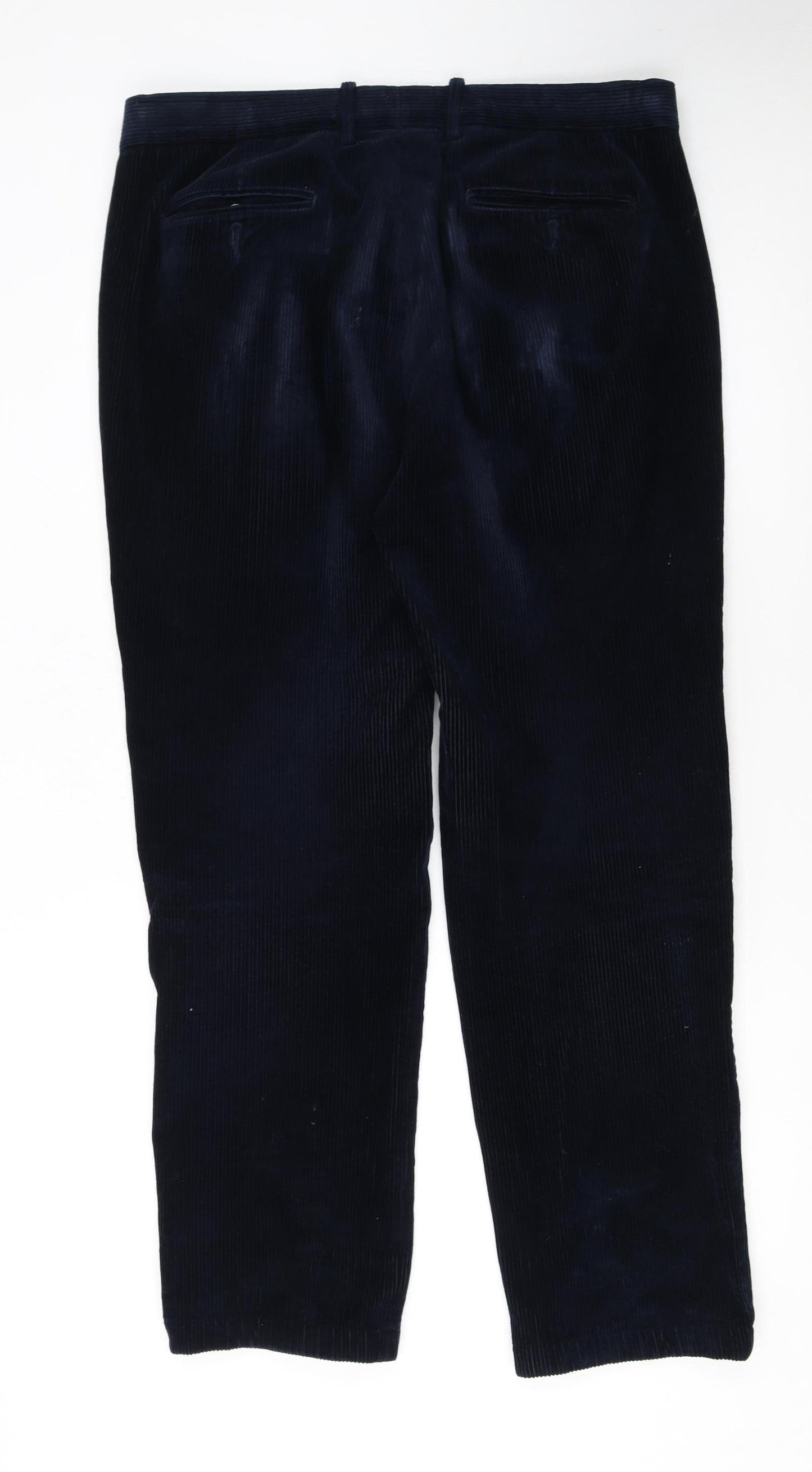 Marks and Spencer Men's Blue Corduroy Regular Fit Trousers 36W 33L