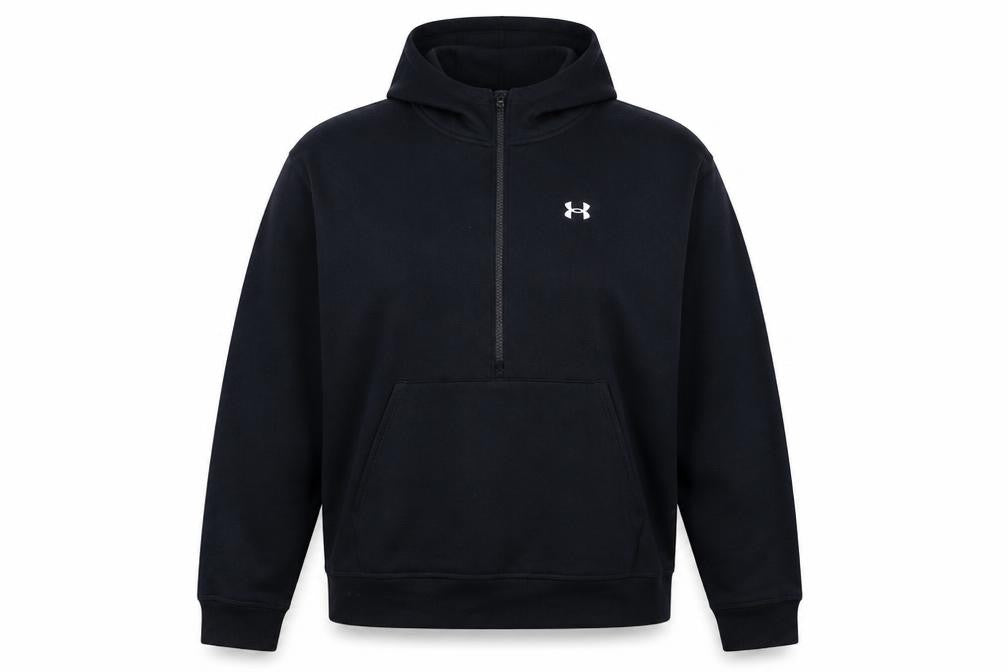 Front view of Under Armour women’s black xl 1/2 zip hooded sweatshirt