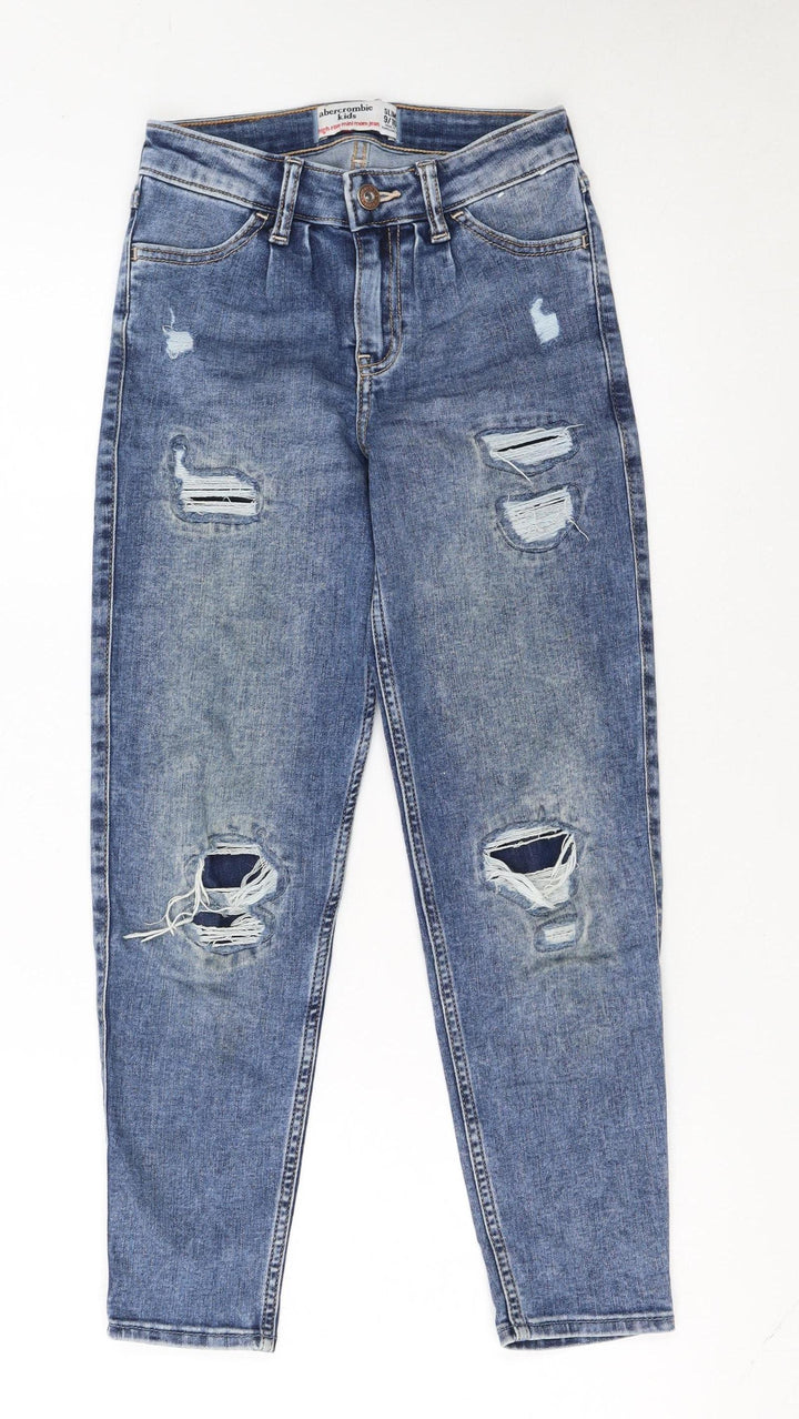 Abercrombie Kids Girls Blue High-Rise Slim Ripped Ankle Jeans 9-10 Years