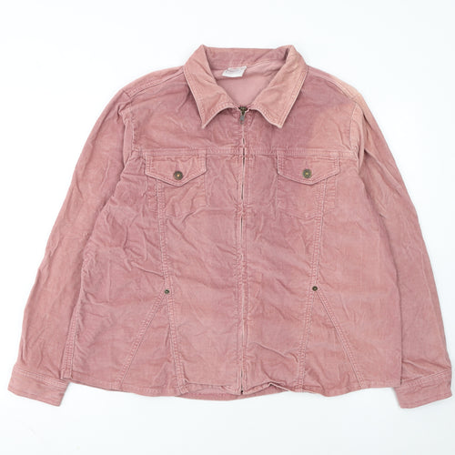 Agenda Womens Pink Corduroy Zip Jacket Size 20 Collared Cotton Blend