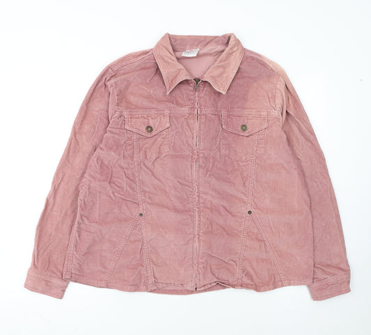 Agenda Womens Pink Corduroy Zip Jacket Size 20 Collared Cotton Blend