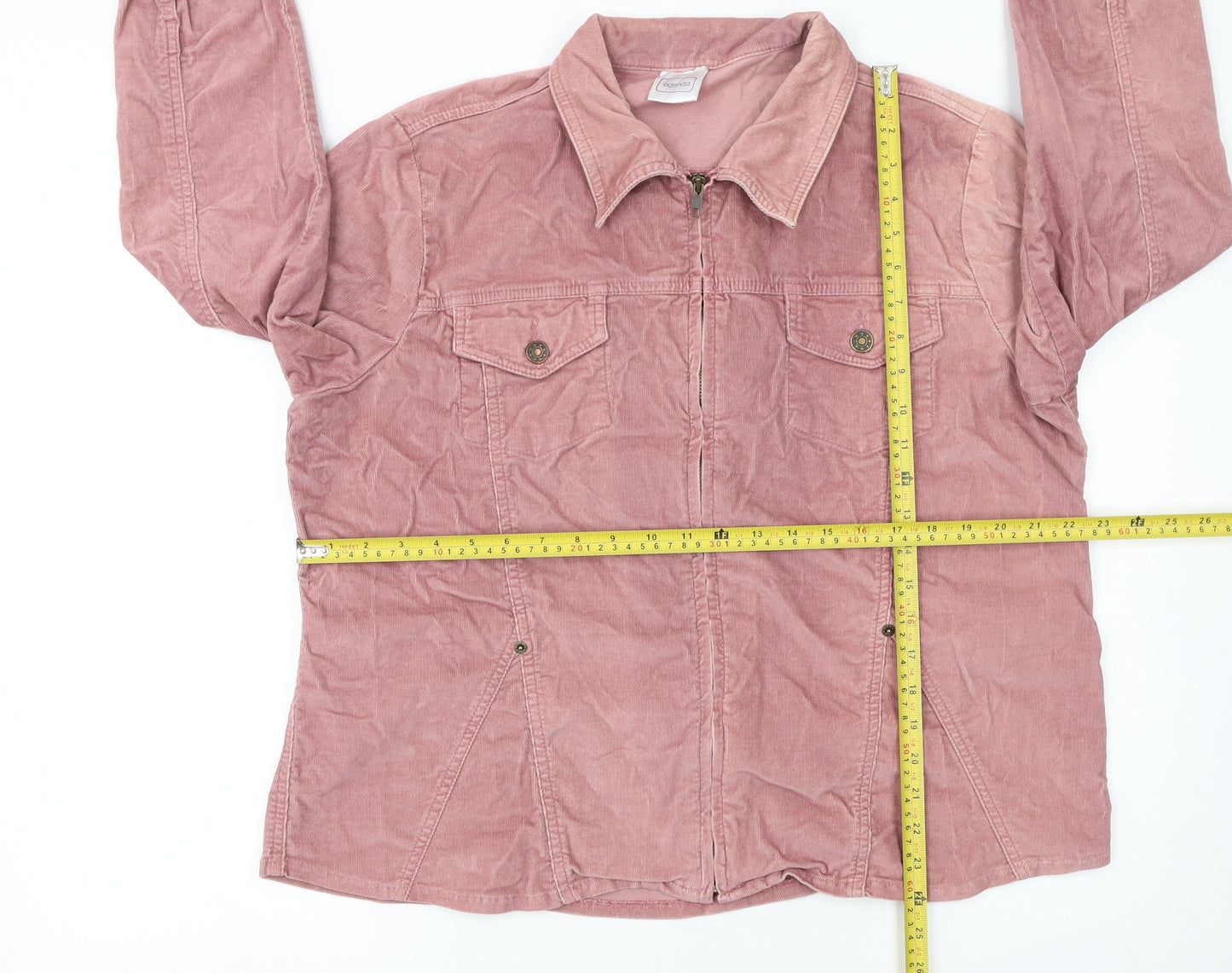 Agenda Womens Pink Corduroy Zip Jacket Size 20 Collared Cotton Blend