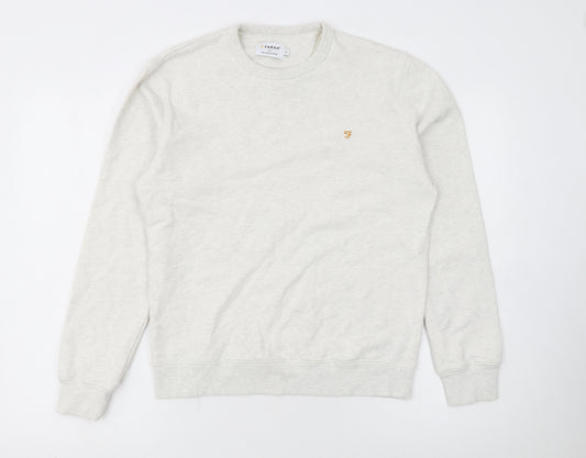 Farah Men's Ivory Small Pullover Crew Neck Cotton Sweatshirt