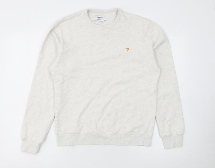 Farah Men's Ivory Small Pullover Crew Neck Cotton Sweatshirt