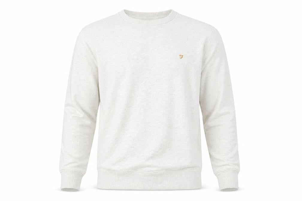 Front view of Farah Men's Ivory Small Pullover Crew Neck Cotton Sweatshirt