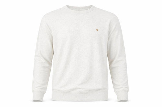 Front view of Farah Men's Ivory Small Pullover Crew Neck Cotton Sweatshirt