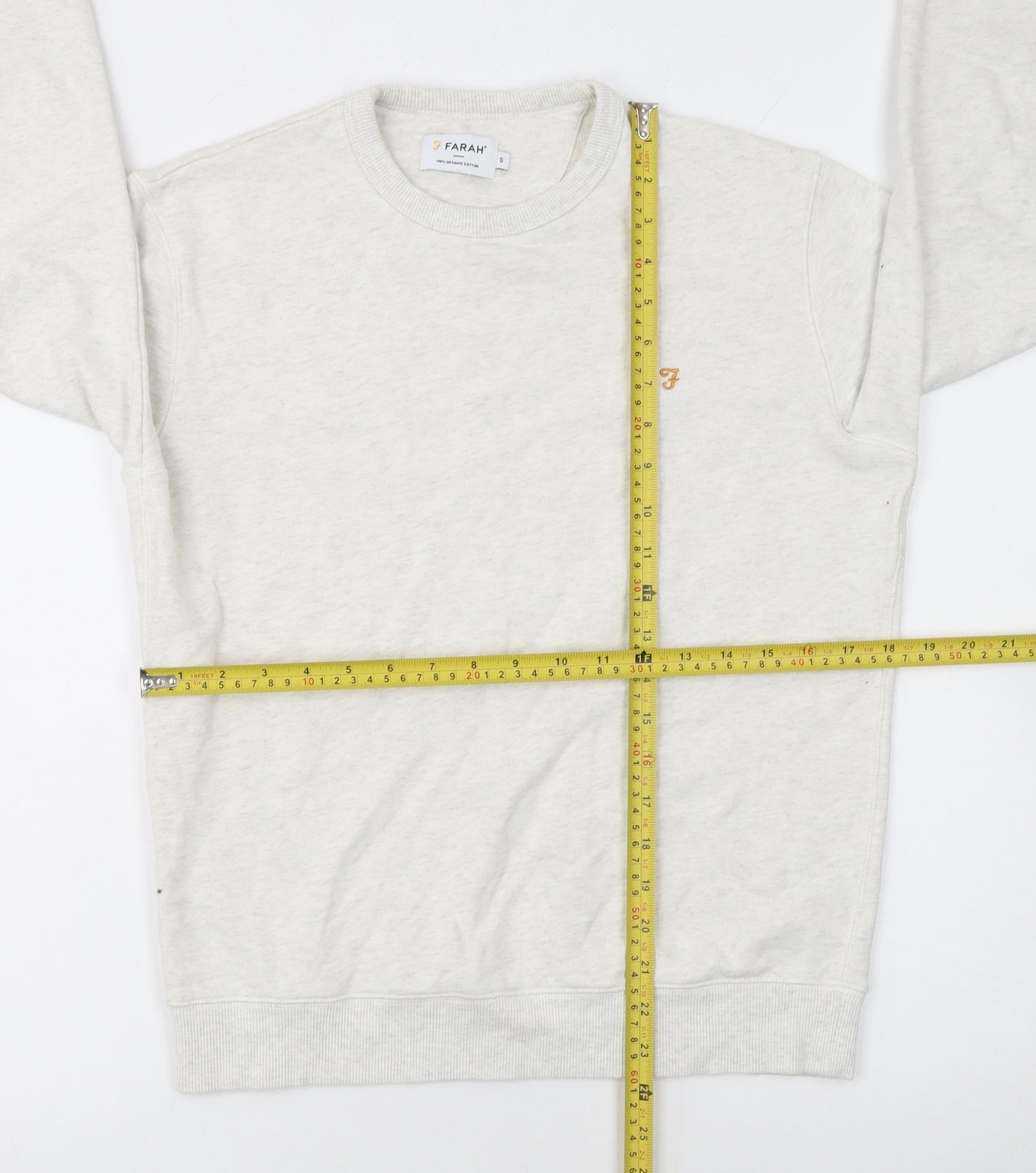 Farah Men's Ivory Small Pullover Crew Neck Cotton Sweatshirt