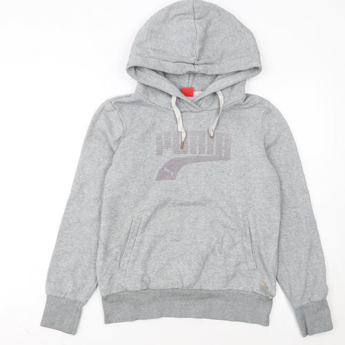 Puma Womens Grey Hoodie UK 12 Pullover Logo Sweatshirt