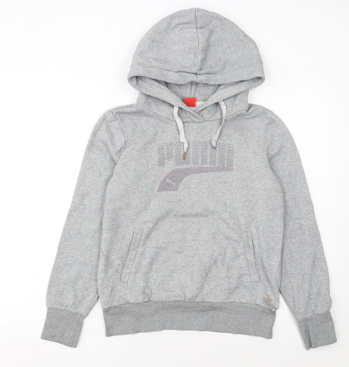 Puma Womens Grey Hoodie UK 12 Pullover Logo Sweatshirt