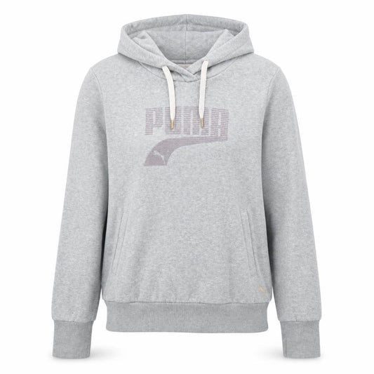 Front view of Puma women’s grey hoodie uk 12 pullover logo sweatshirt