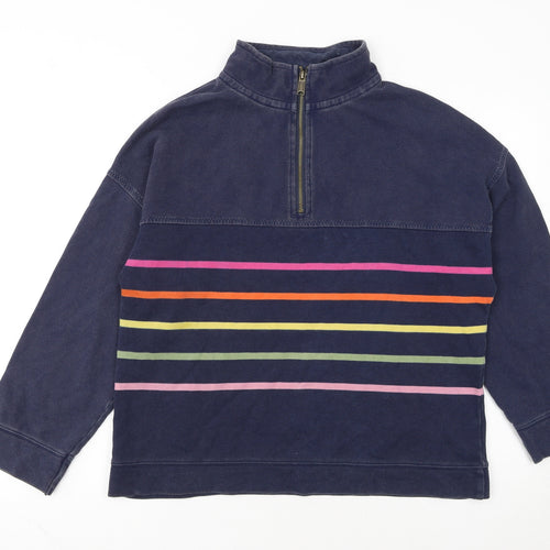 FatFace Women Navy Striped 1/4 Zip Cotton Sweatshirt UK 10