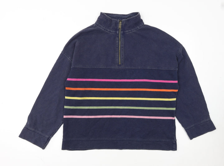 FatFace Women Navy Striped 1/4 Zip Cotton Sweatshirt UK 10