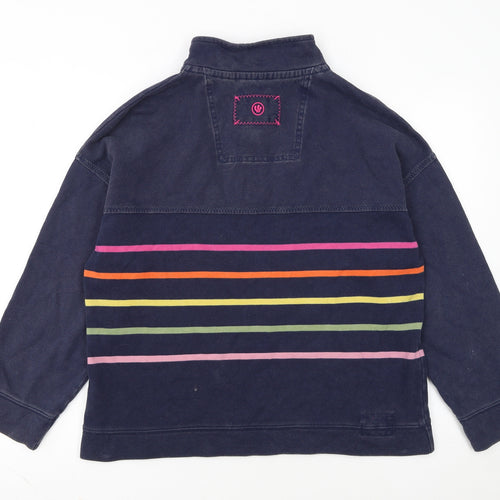 FatFace Women Navy Striped 1/4 Zip Cotton Sweatshirt UK 10