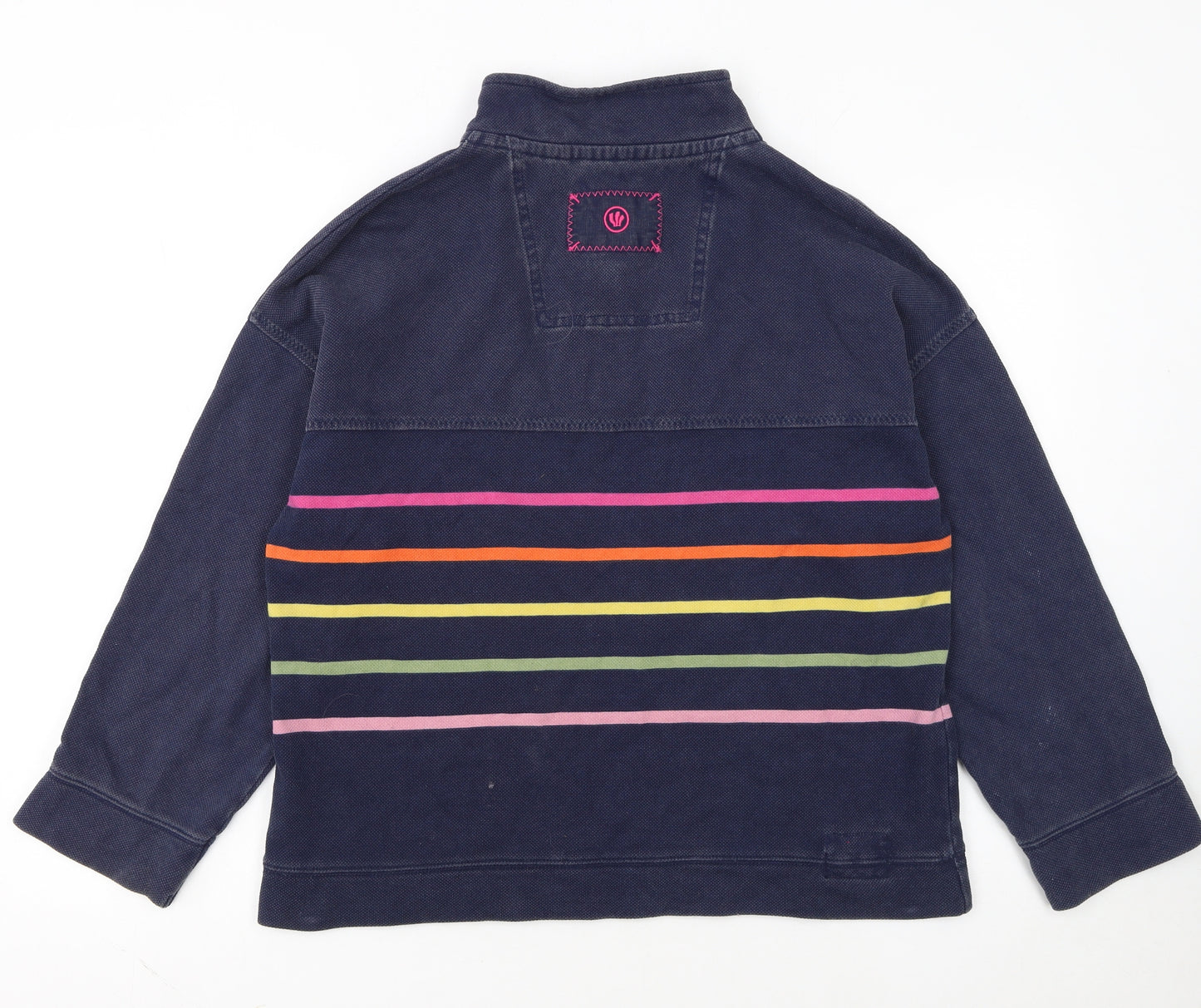 FatFace Women Navy Striped 1/4 Zip Cotton Sweatshirt UK 10