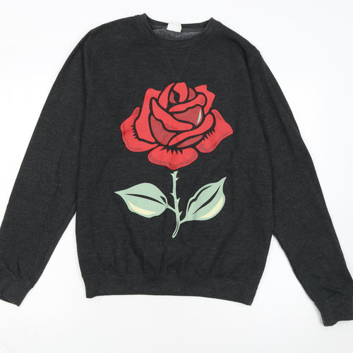 AWDis Womens Dark Grey Rose Print Pullover Sweatshirt Size S
