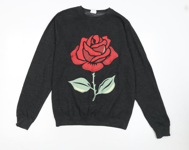 AWDis Womens Dark Grey Rose Print Pullover Sweatshirt Size S
