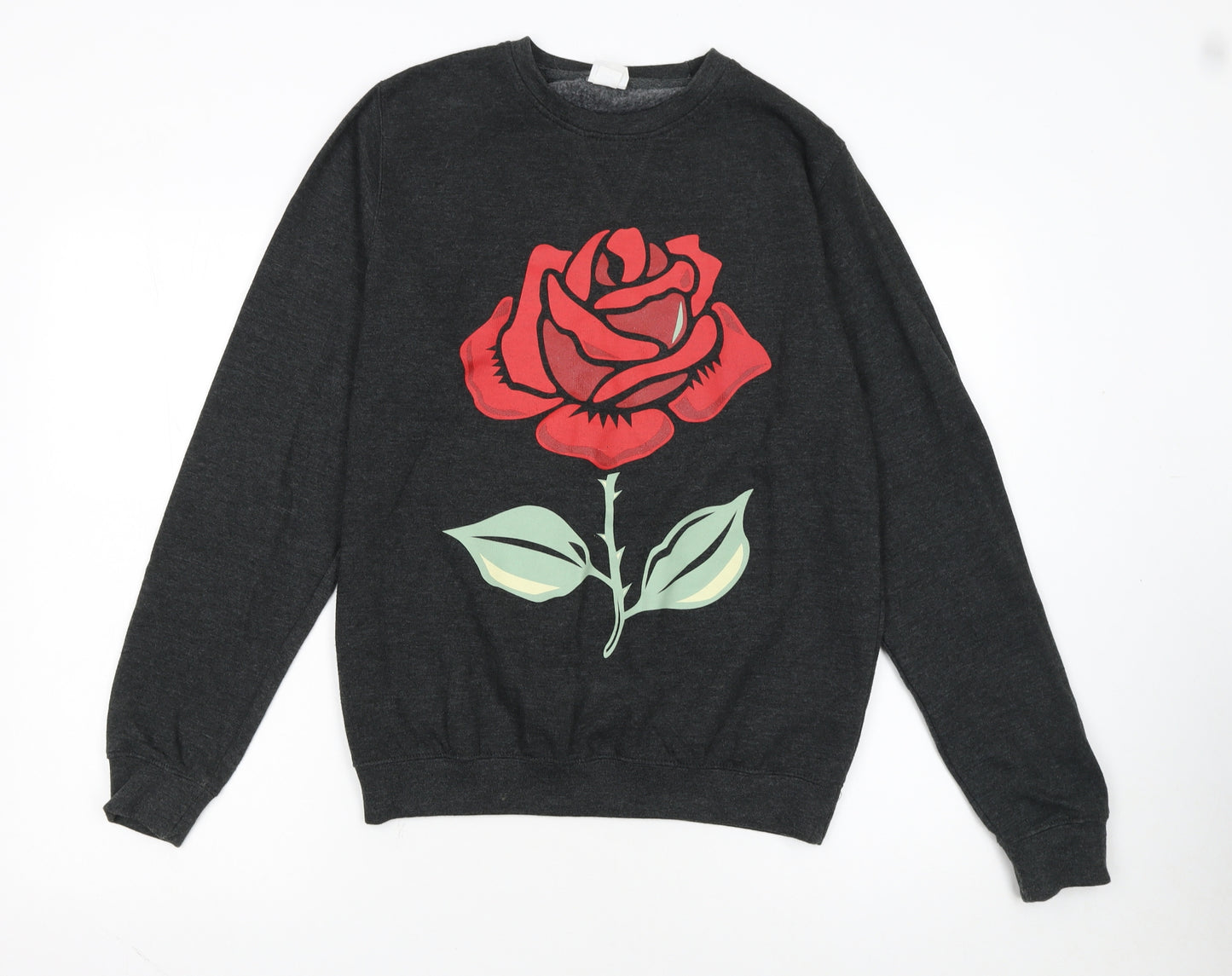 AWDis Womens Dark Grey Rose Print Pullover Sweatshirt Size S