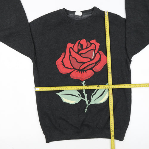 AWDis Womens Dark Grey Rose Print Pullover Sweatshirt Size S