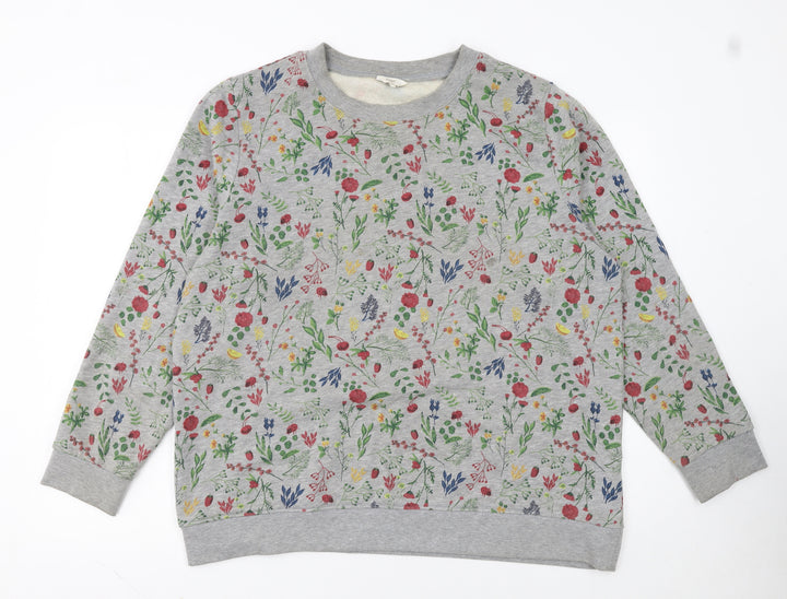 Cotton Traders Womens Grey Floral Pullover Sweatshirt Size 20