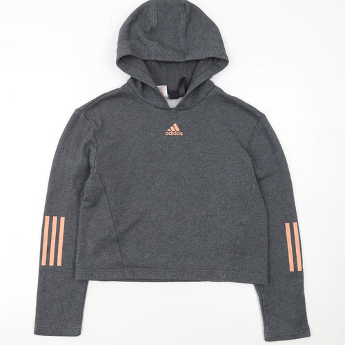 adidas Girls Grey Pullover Hoodie 12-13 Years Hooded Logo Sweatshirt