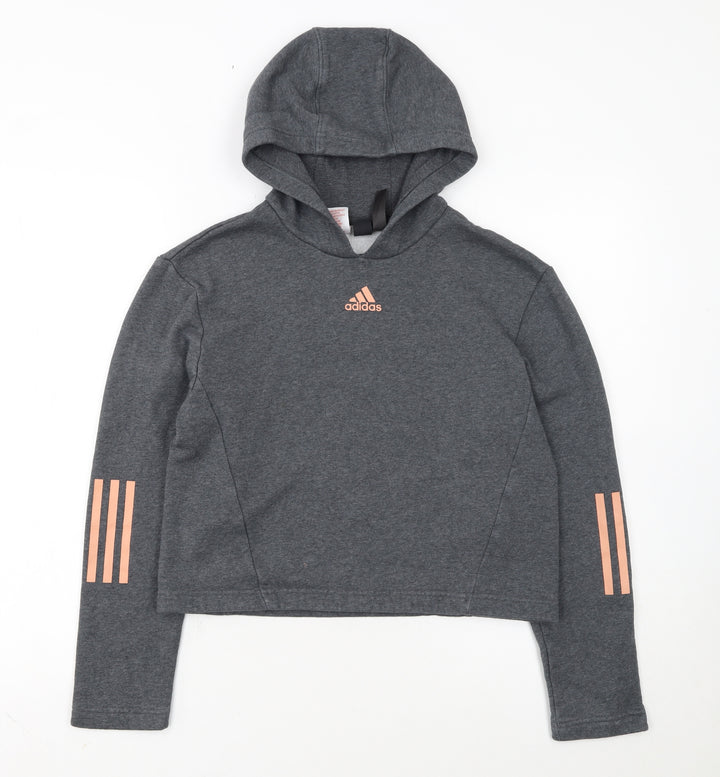 adidas Girls Grey Pullover Hoodie 12-13 Years Hooded Logo Sweatshirt