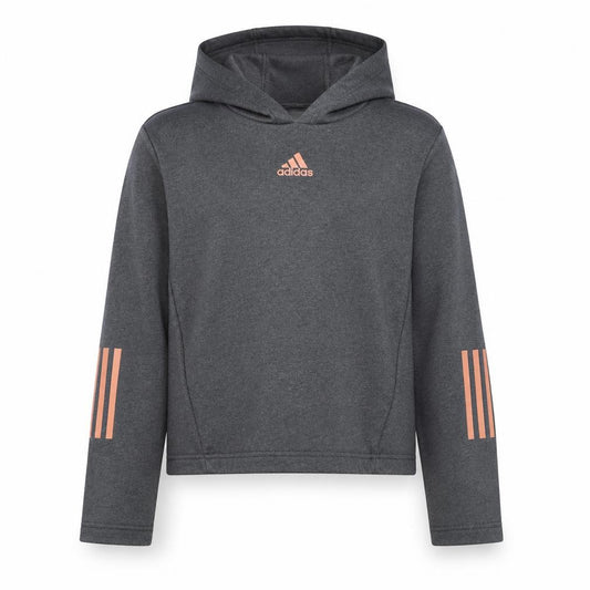 Front view of adidas girls’ grey pullover hoodie 12-13 years hooded logo sweatshirt