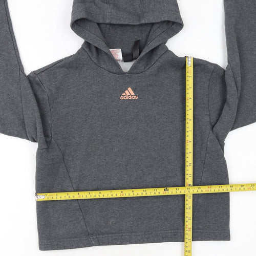 adidas Girls Grey Pullover Hoodie 12-13 Years Hooded Logo Sweatshirt