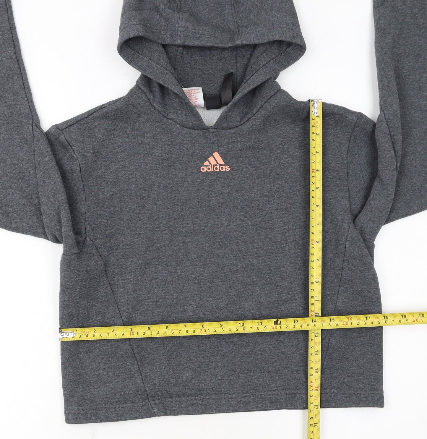 adidas Girls Grey Pullover Hoodie 12-13 Years Hooded Logo Sweatshirt