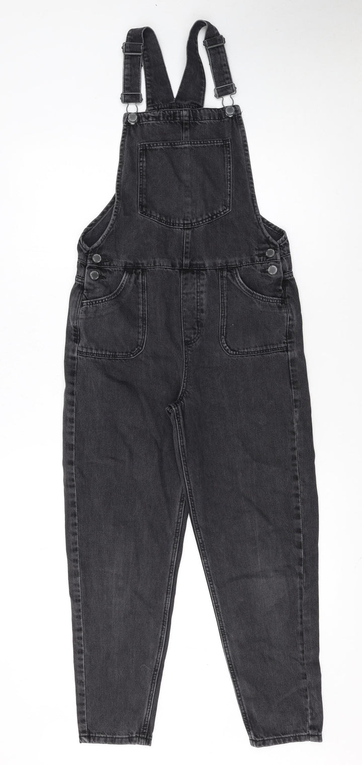 Next Girls Black Denim Dungarees 11 Years Adjustable Straps Pockets