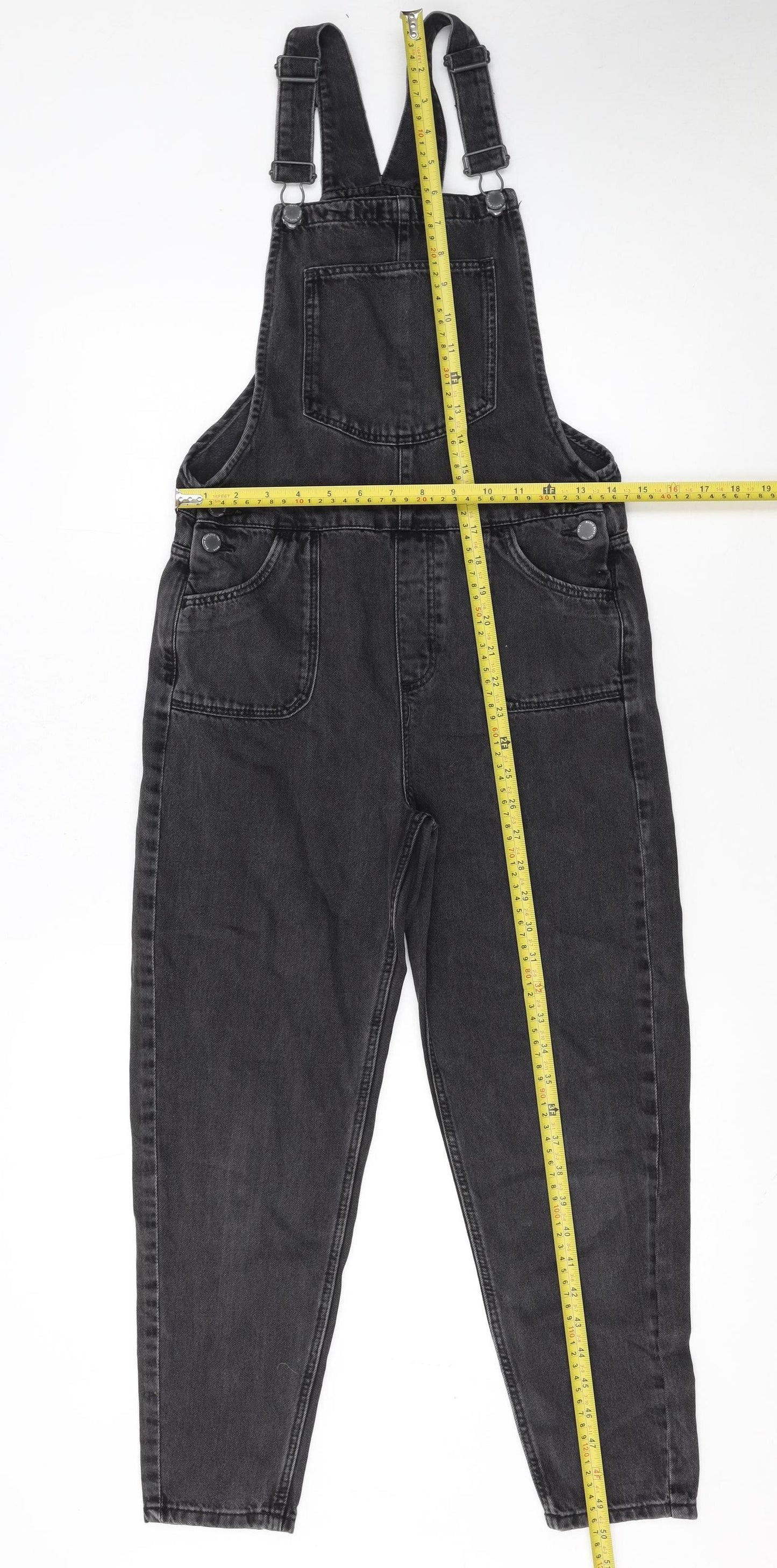 Next Girls Black Denim Dungarees 11 Years Adjustable Straps Pockets