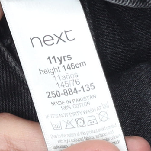 Next Girls Black Denim Dungarees 11 Years Adjustable Straps Pockets
